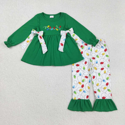 Toddle girls embroidery Christmas light tunic top matching pants fall winter clothes