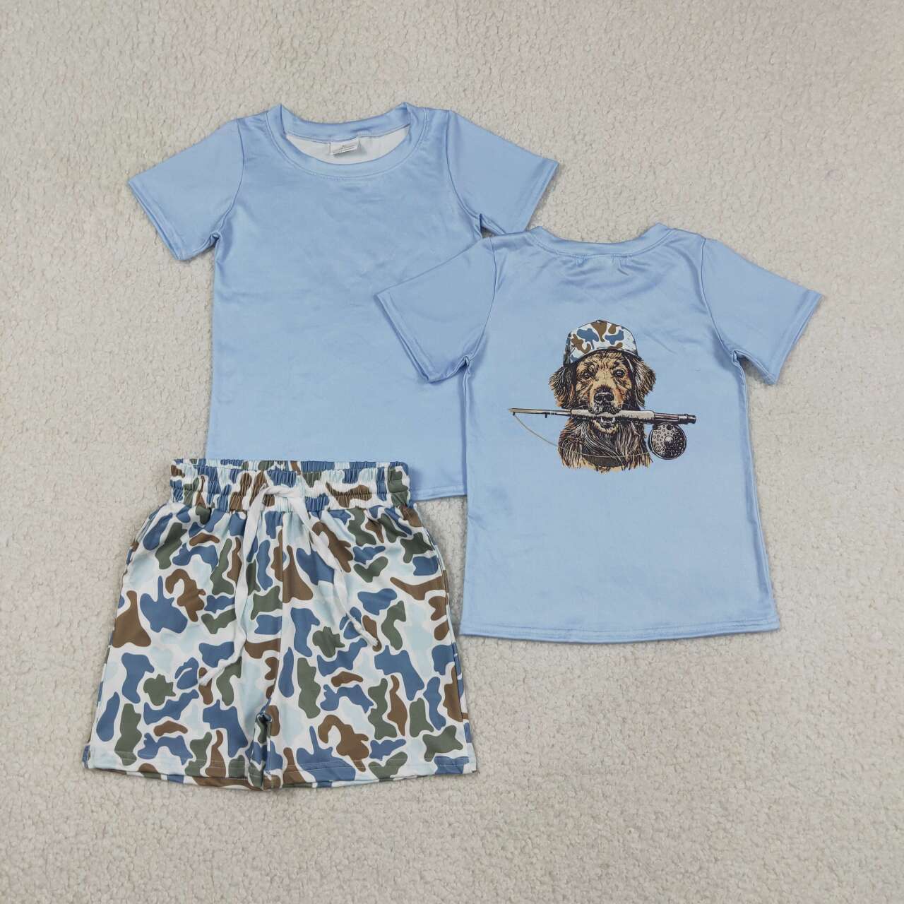 Dog hunting short sleeve top matching shorts boy summer outfit
