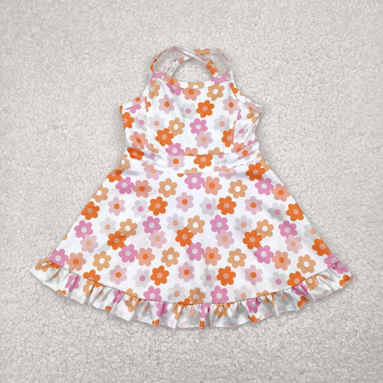 Baby girls pink orange flowerl active wear athletic summer yoga skirt dress