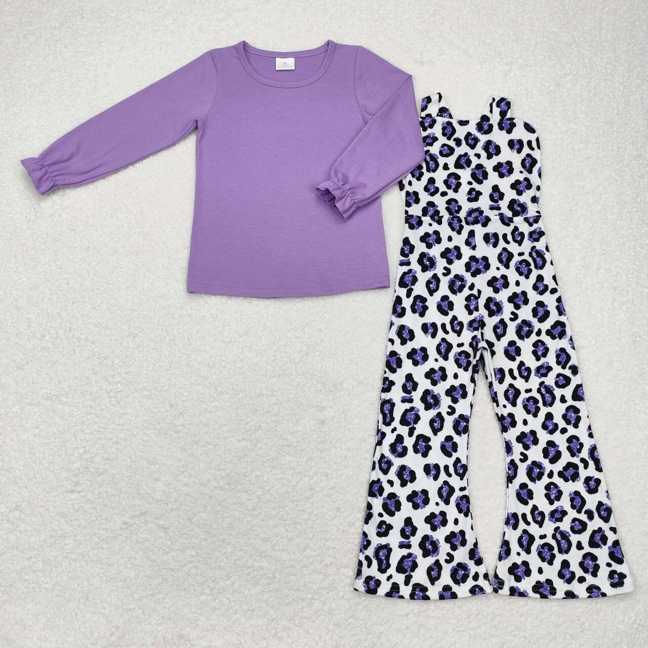 toddle baby girls long sleeve purple top cheetah suspender 2pcs clothes