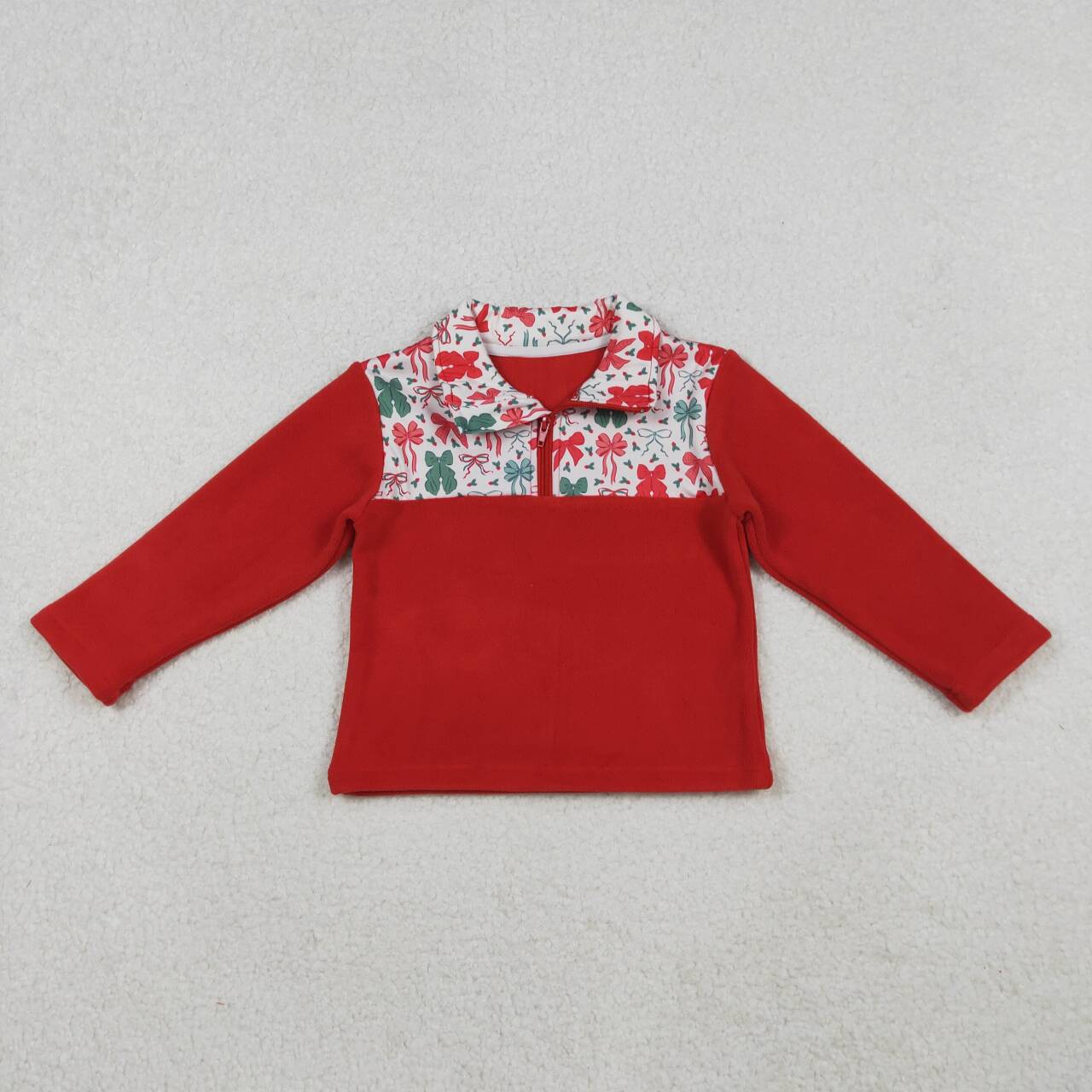 Girl long sleeve Christmas red green bow t-shirt top