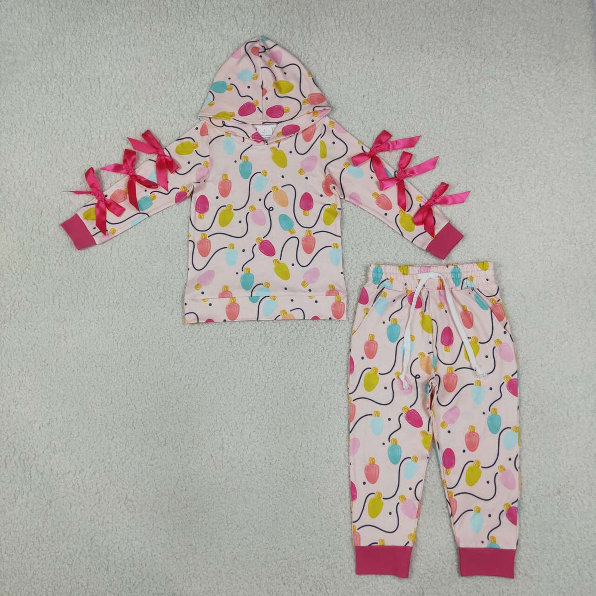 Long sleeve Christmas light hoodie top matching pants girl wholesale factory price clothes
