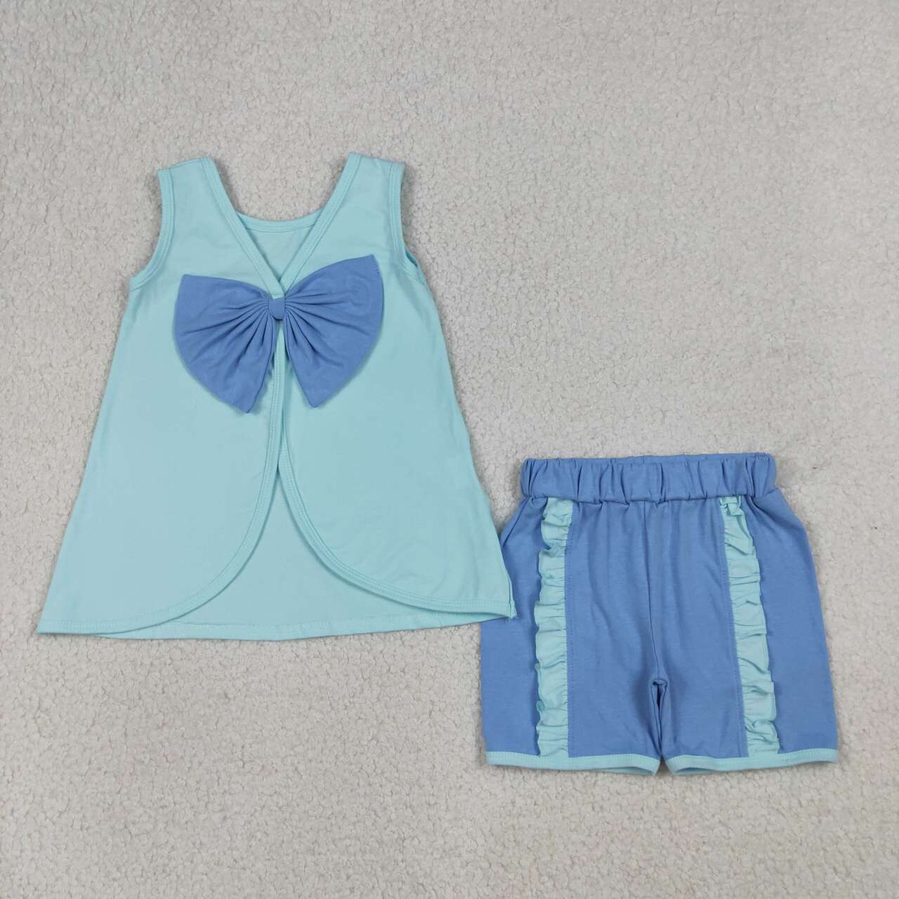 Blue tank top matching shorts girl summer outfit