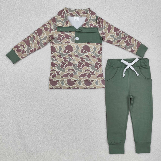 hot sale baby boy long sleeve fall winter green brown camo clothes set