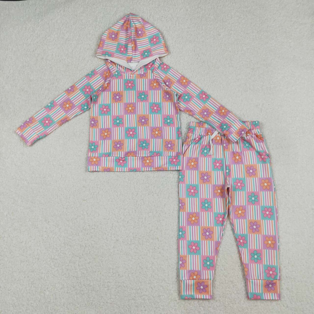 Colorful flowers design kids long sleeve hoodie outfit