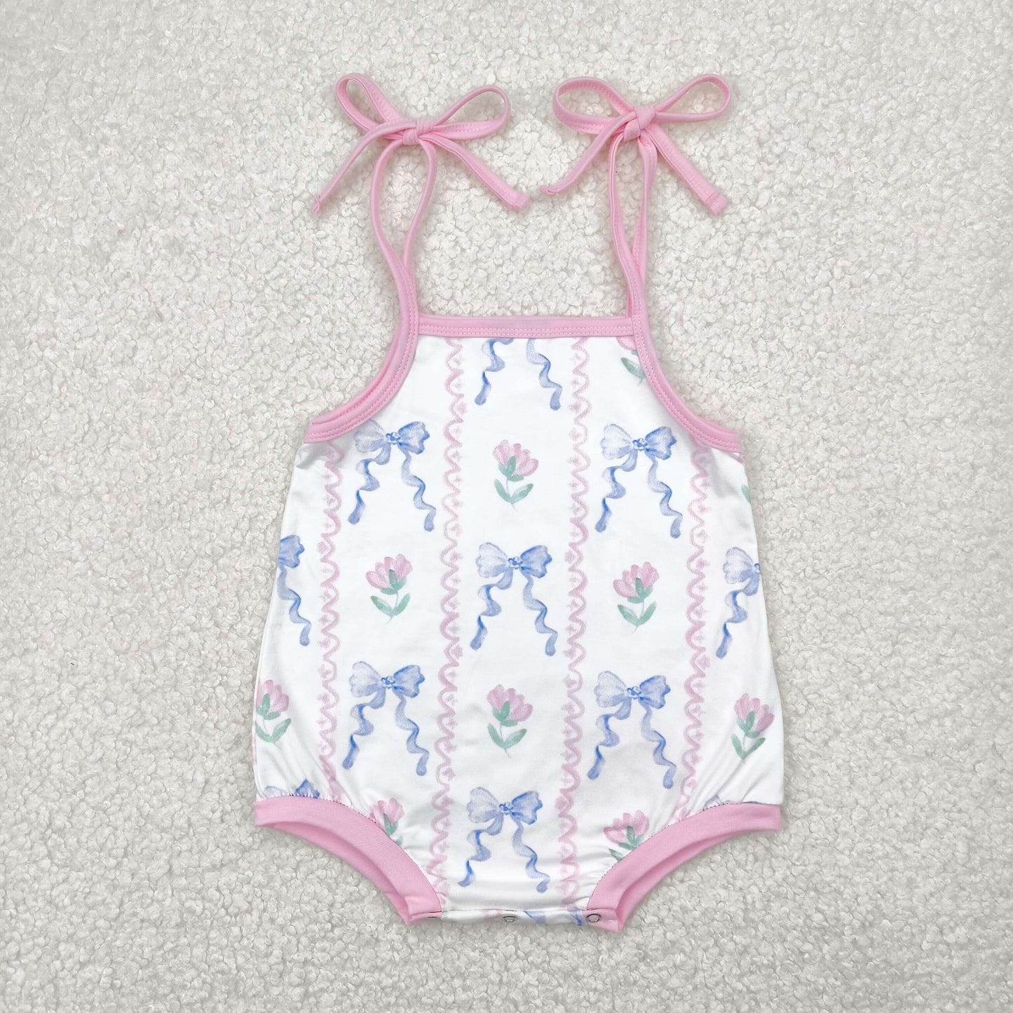 Toddle baby blue bow pink flower  summer romper