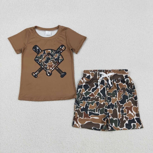 Brown camo shirt matching shorts boys summer outfit