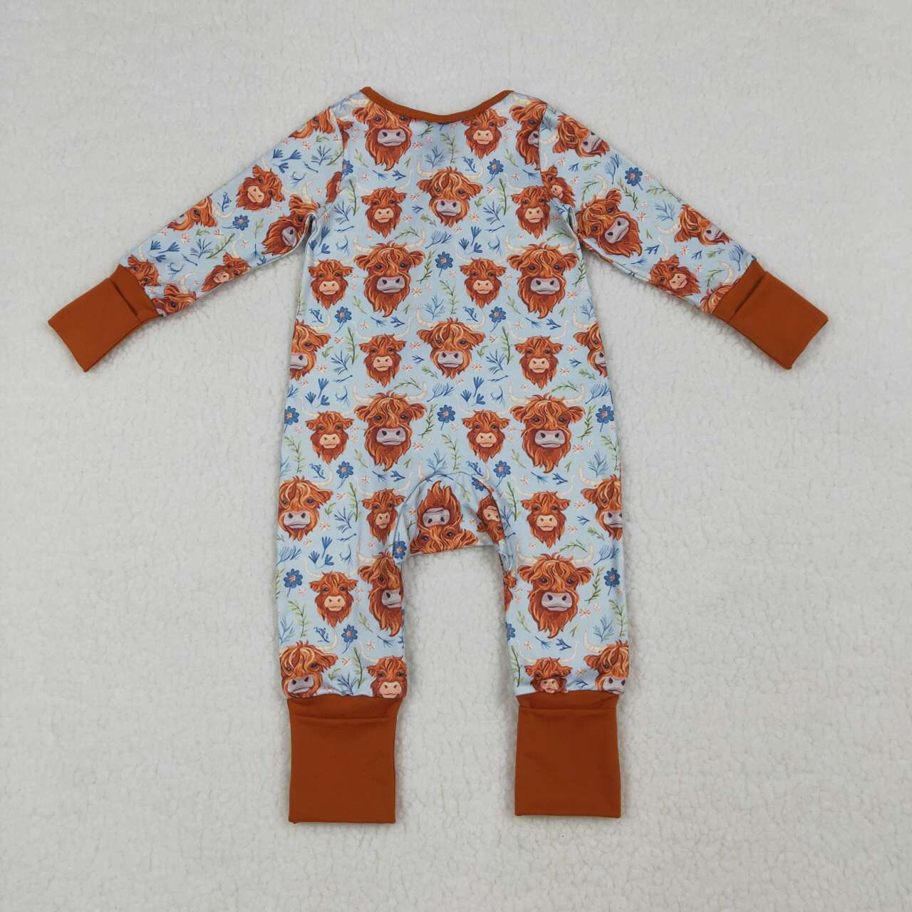 Toddle girls highland cow western zip romper