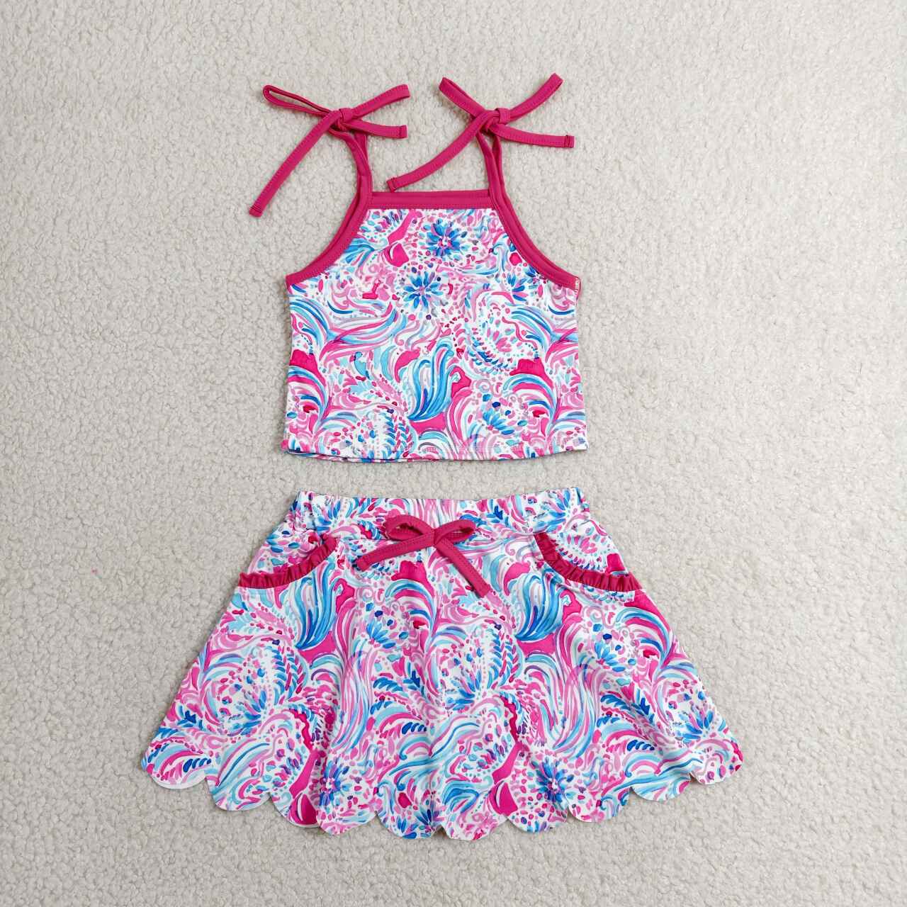 Sea grass tank top matching skirts girls yoga outfit