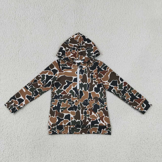 Green camo print kids boy long sleeve  hoodie top