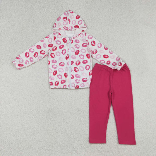 Valentines day lip print girls long sleeve outfit