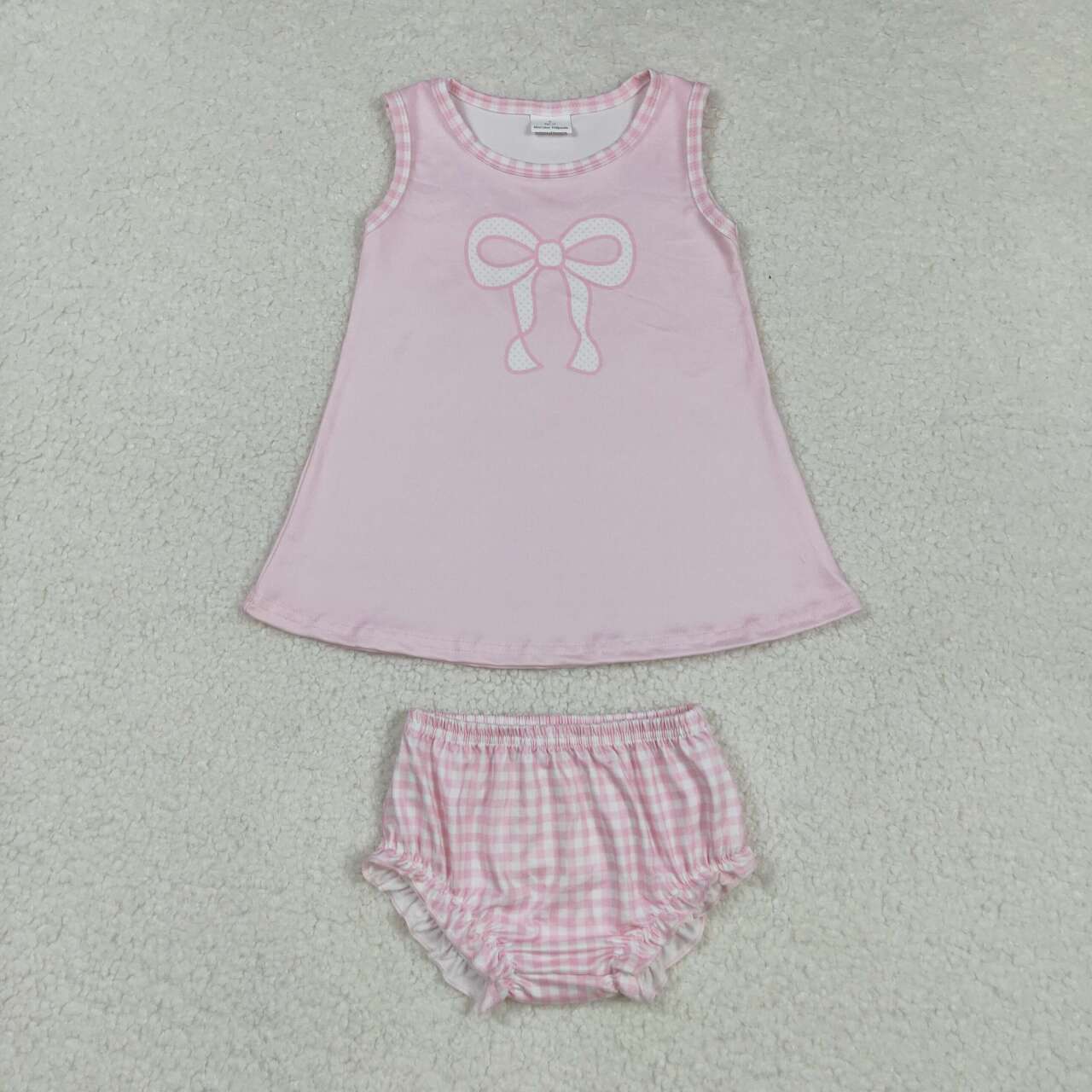 baby girl pink plaid dog design bummies outfit