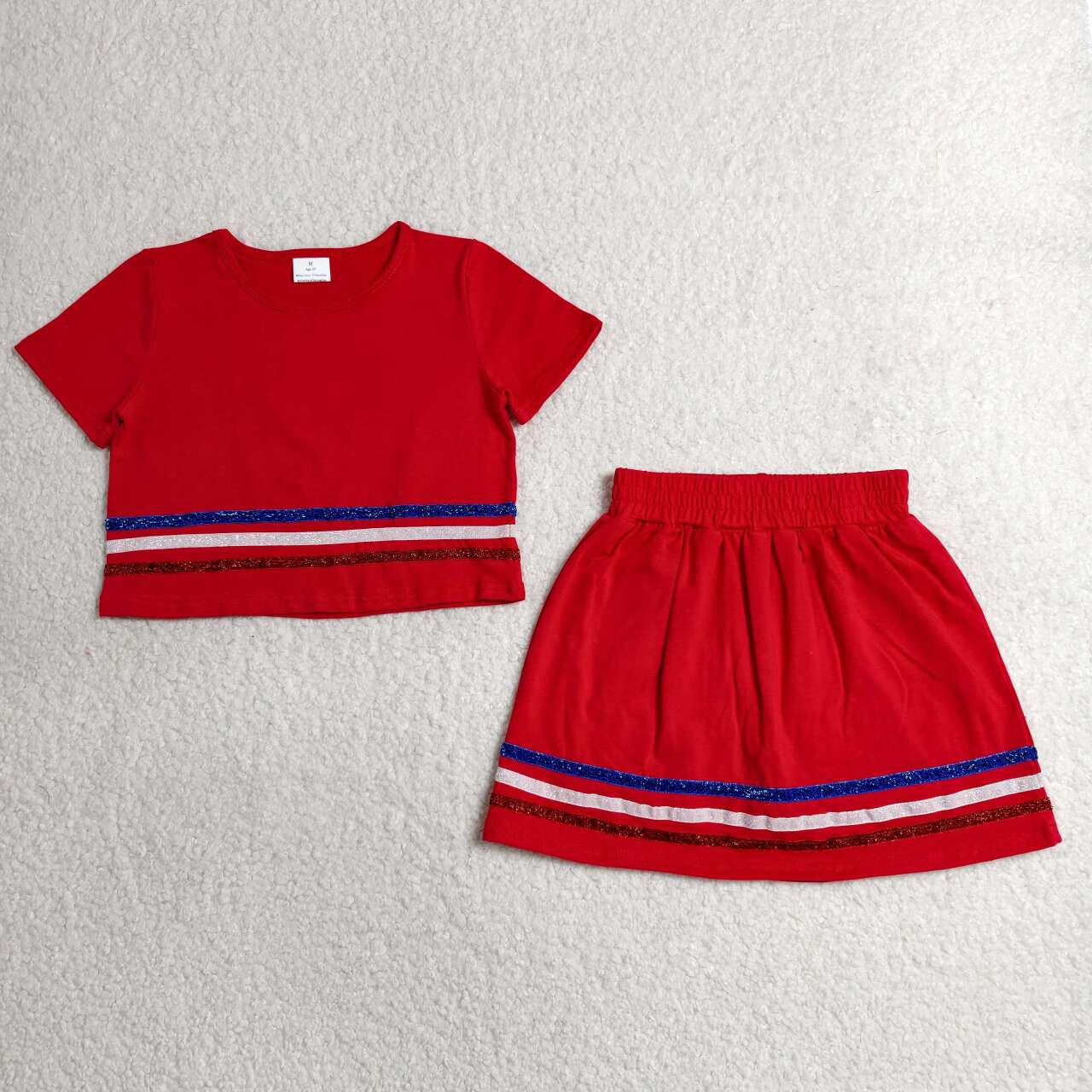 Red top matching shorts girls summer outfit