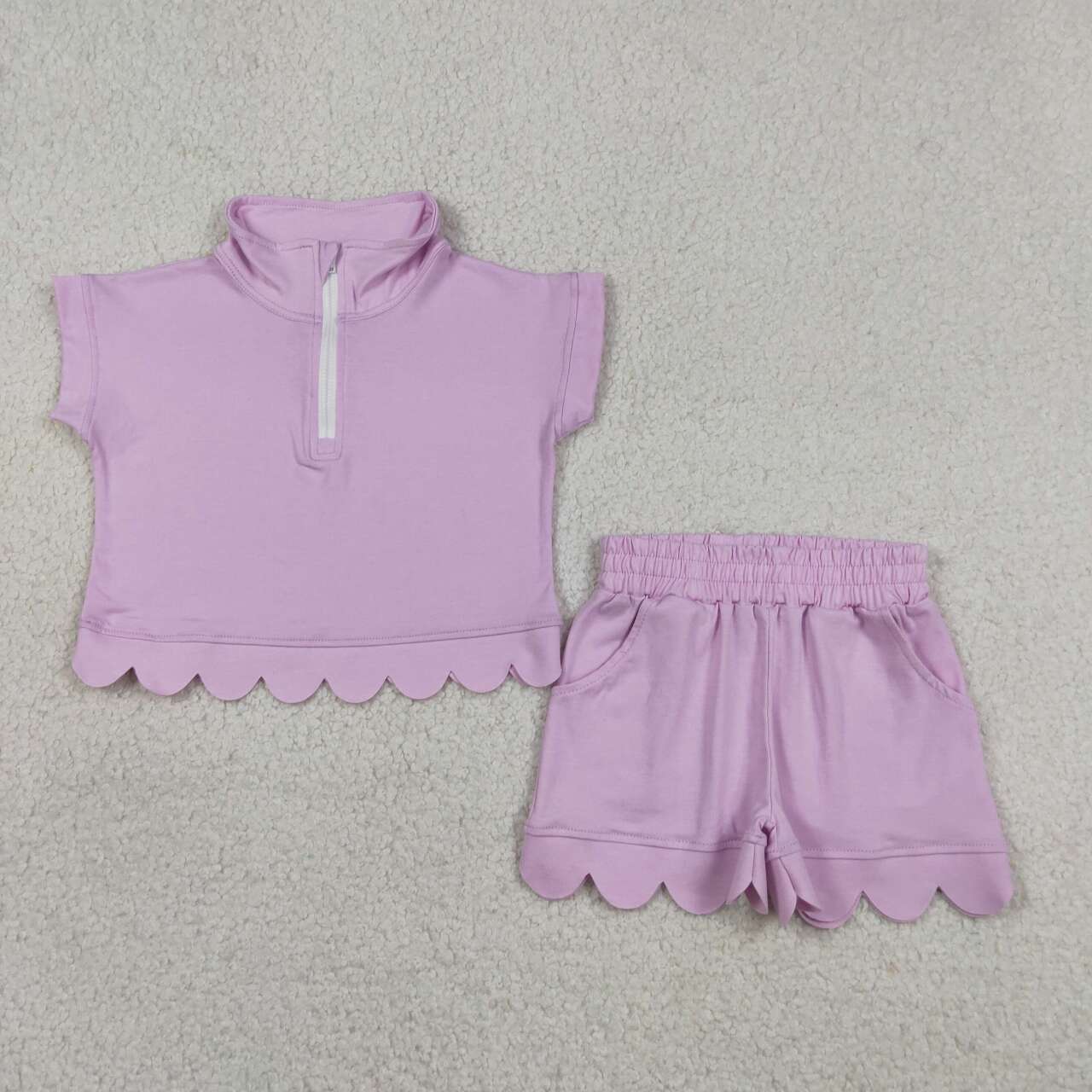 Pink short sleeve top matching shorts girls summer outfit