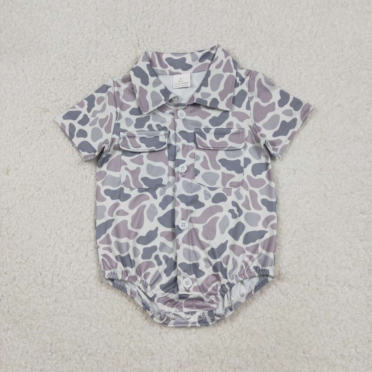Light Grey Camo design toddle baby summer romper