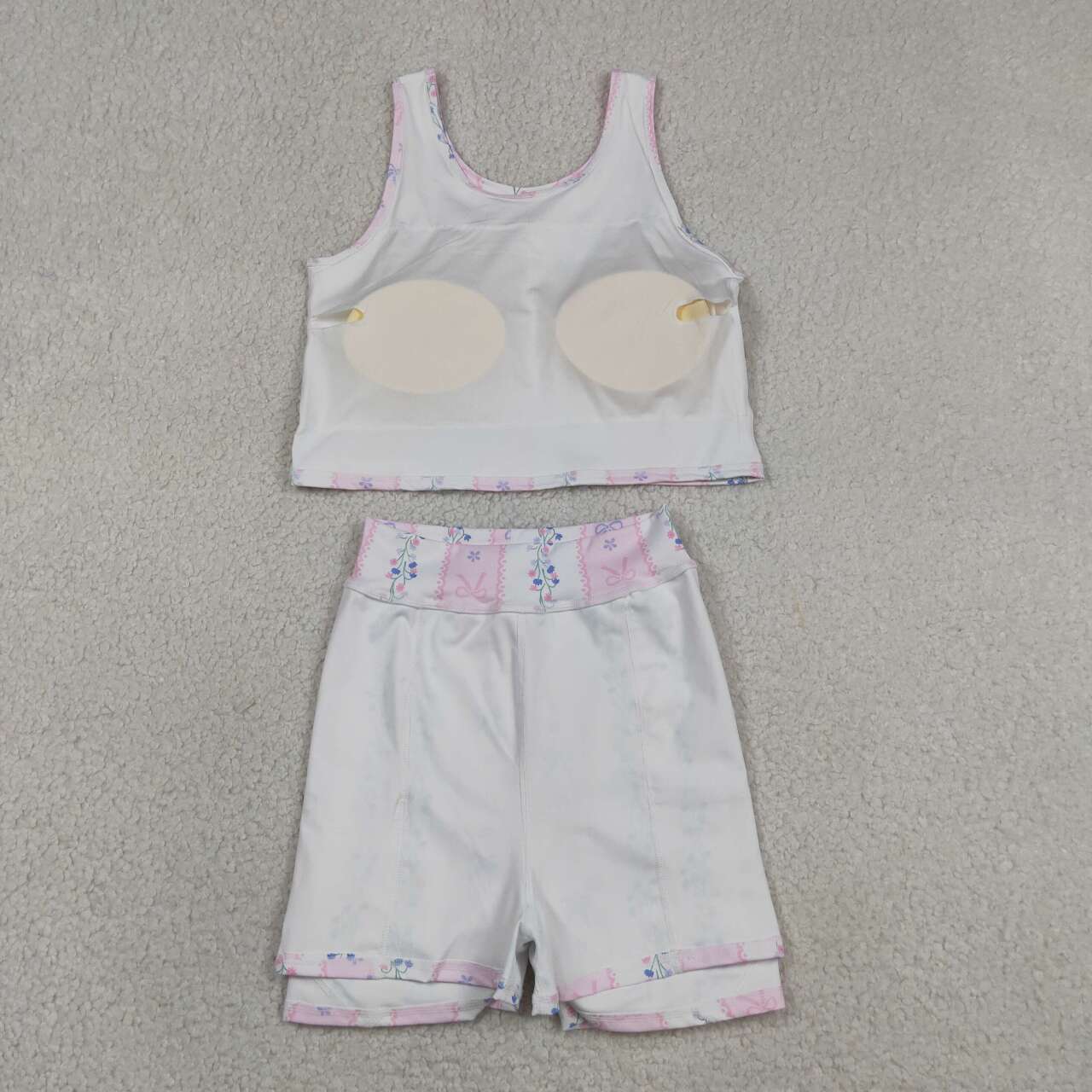Pink blue bow yoga top matching skorts girls summer outfit
