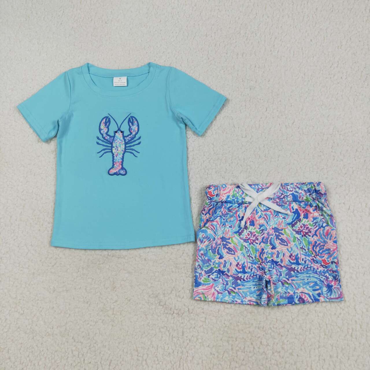 Embroidery Crawfish design boy summer outfit