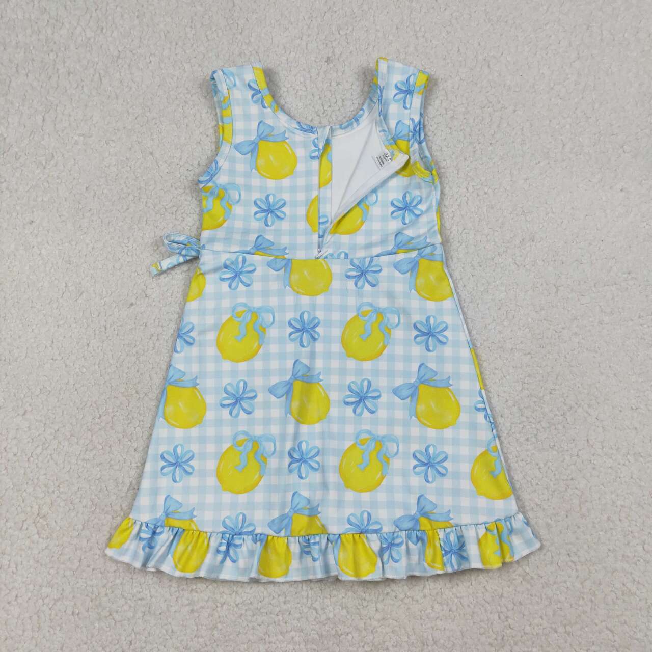 Blue bow lemon print girls summer dress