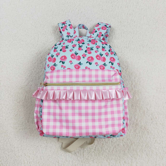 toddle baby girls floral pink checkered mini backpack