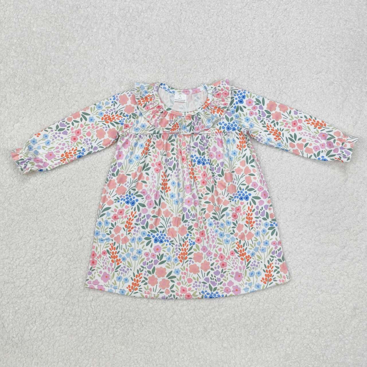 Pink blue floral girls long sleeve dress