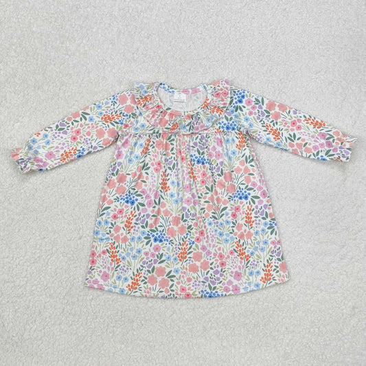 Pink blue floral girls long sleeve dress