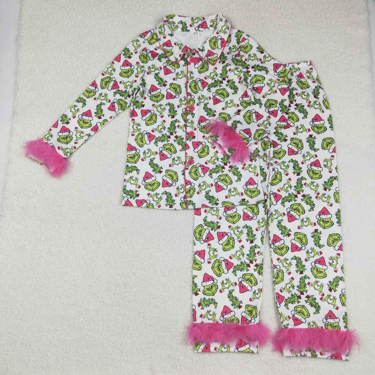 Adult women Christmas green face holly berry long sleeve pajama set