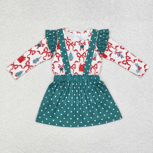 baby girl christmas candy cane top suspender skirts 2pcs  outfit