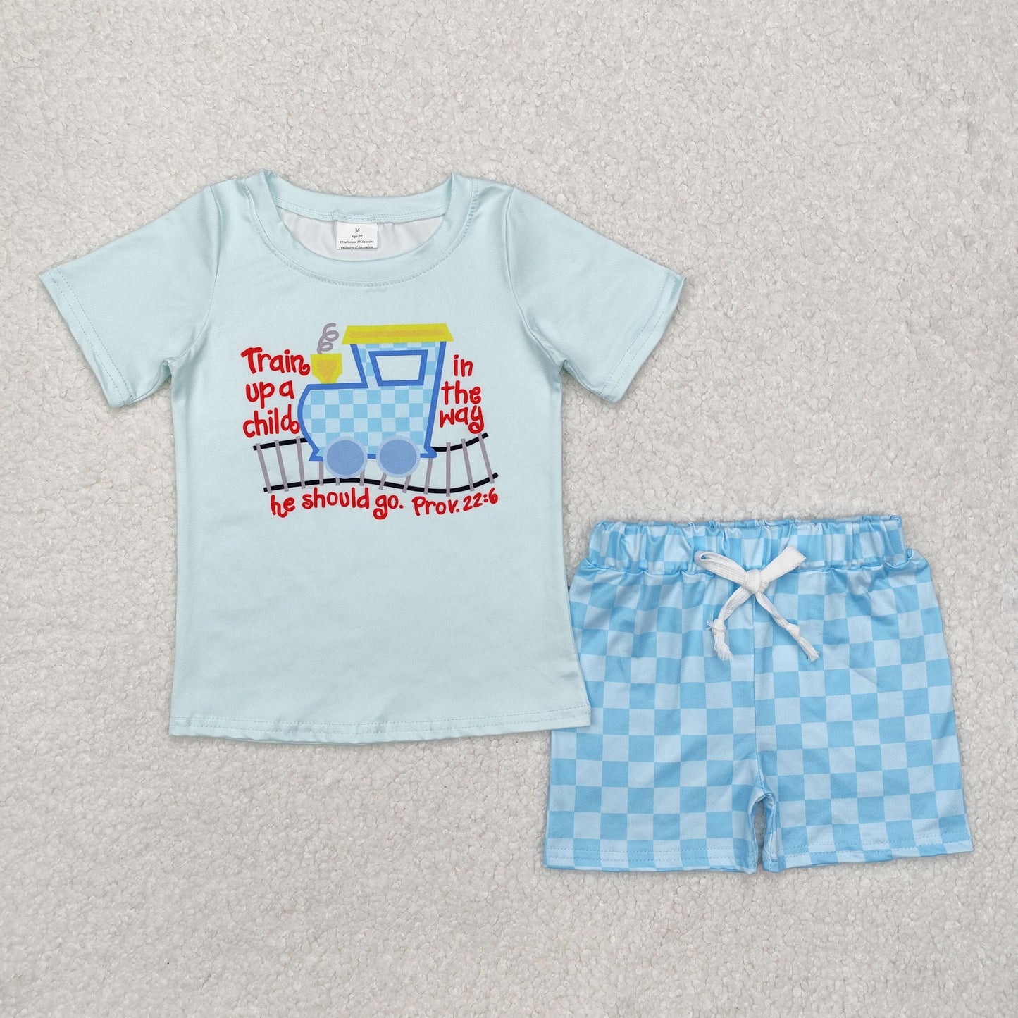 Sister brother kids baby train print summer outfit