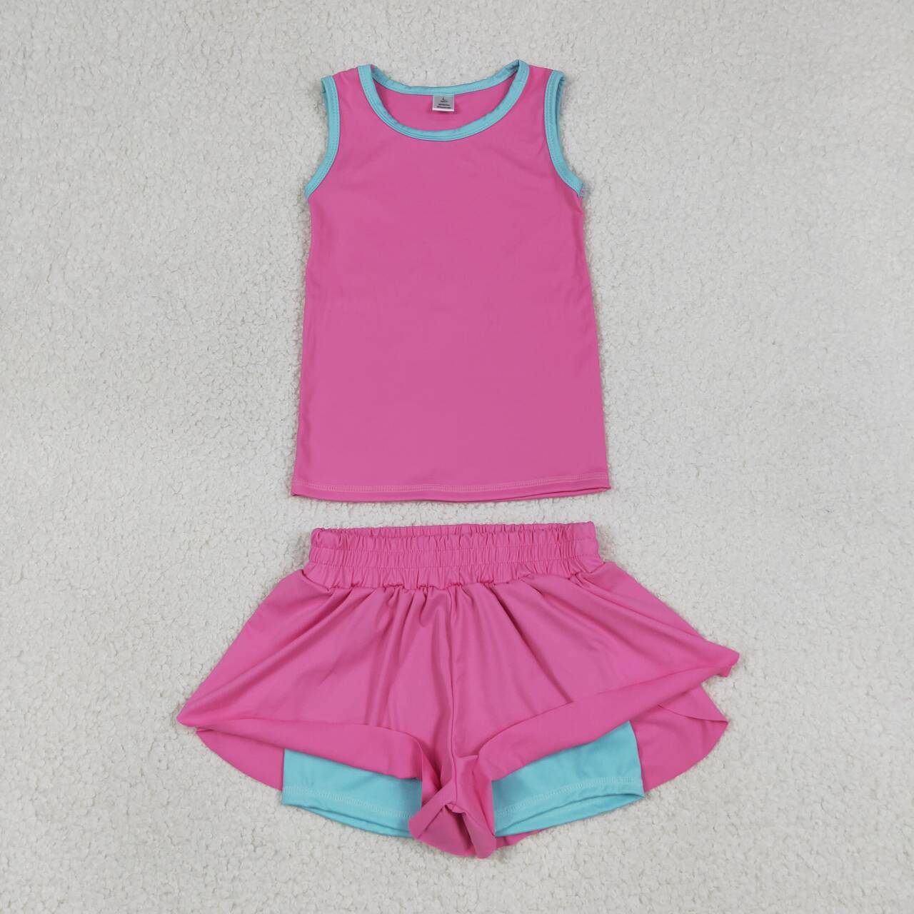Hot pink yoga top matching shorts girls summer outfit