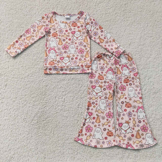 Halloween ghost pumpkin long sleeve top matching pants girls outfit