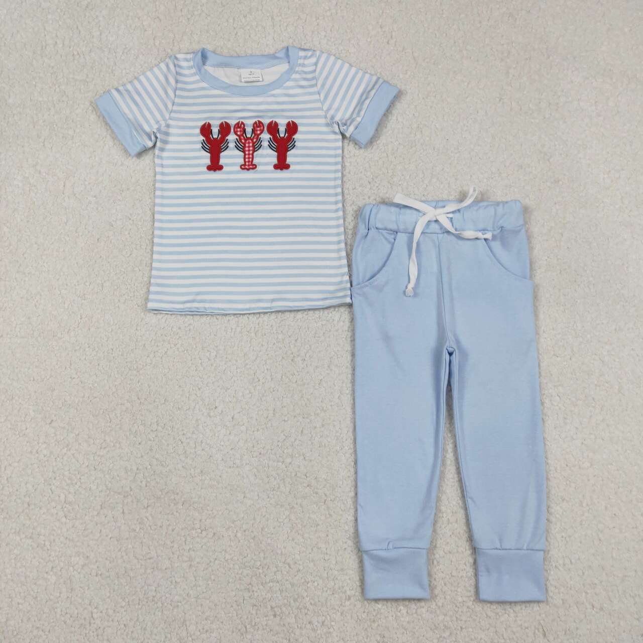 Embroidery Crawfish top matching pants baby boy outfit