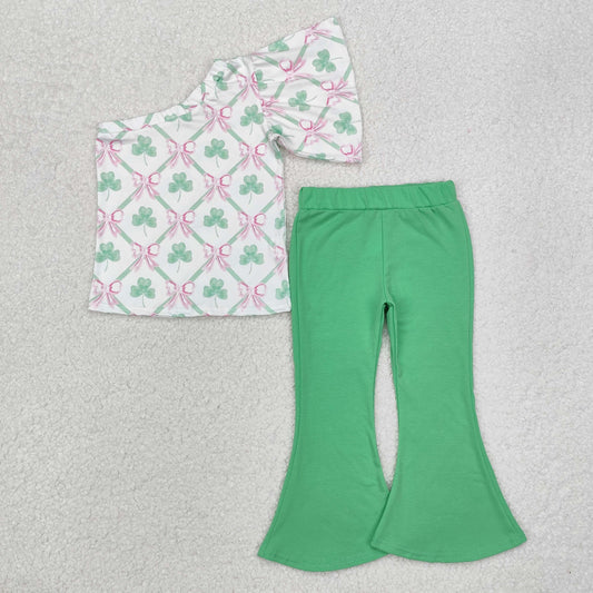 Saint Patrick's Day baby girls one shoulder top bell bottons outfit