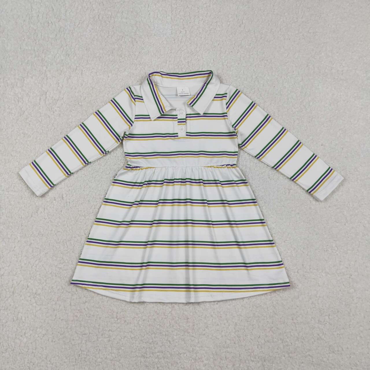 Mardi Gras stripes girls long sleeve dress