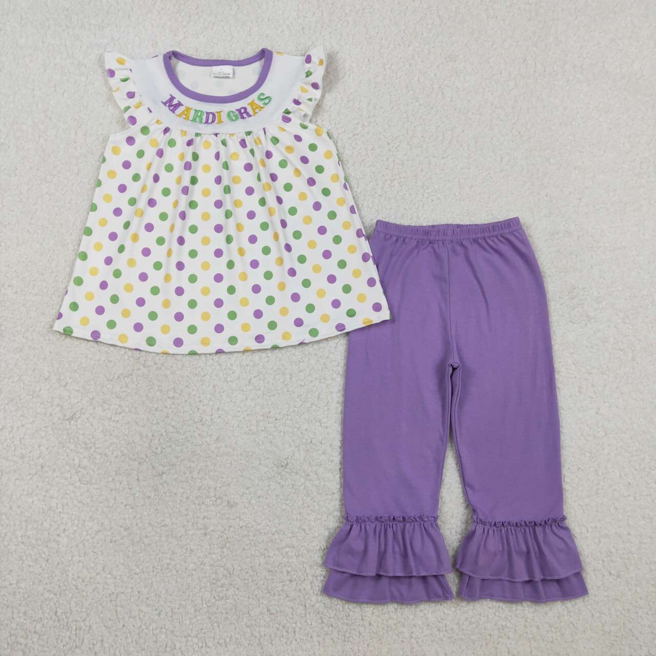 Mardi Gras embroidery design kids short sleeve outfit