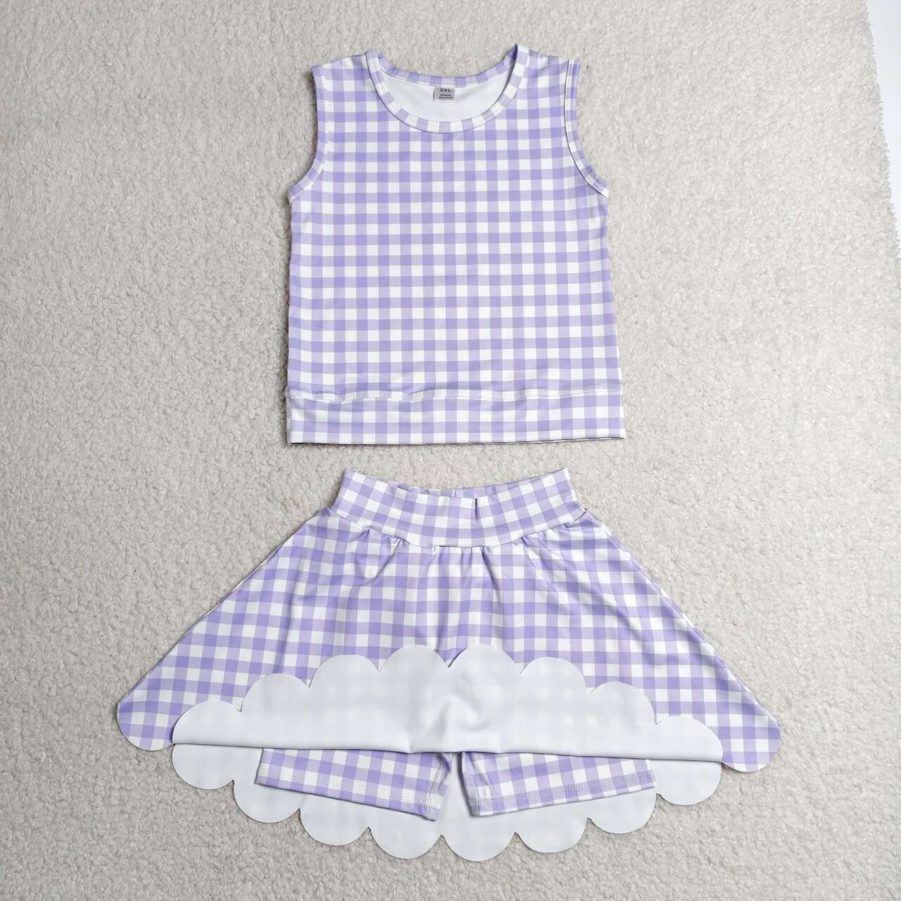Lavender plaid girls summer tank top matching skorts yoga outfit