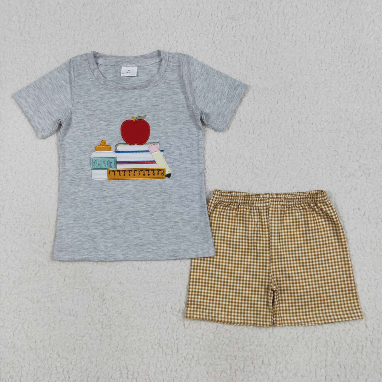 Back to school embroidery pencil apple baby boy outfit