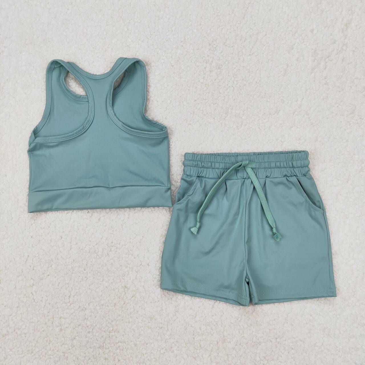Baby girls light green two pieces active wear athletic summer yoga outfit