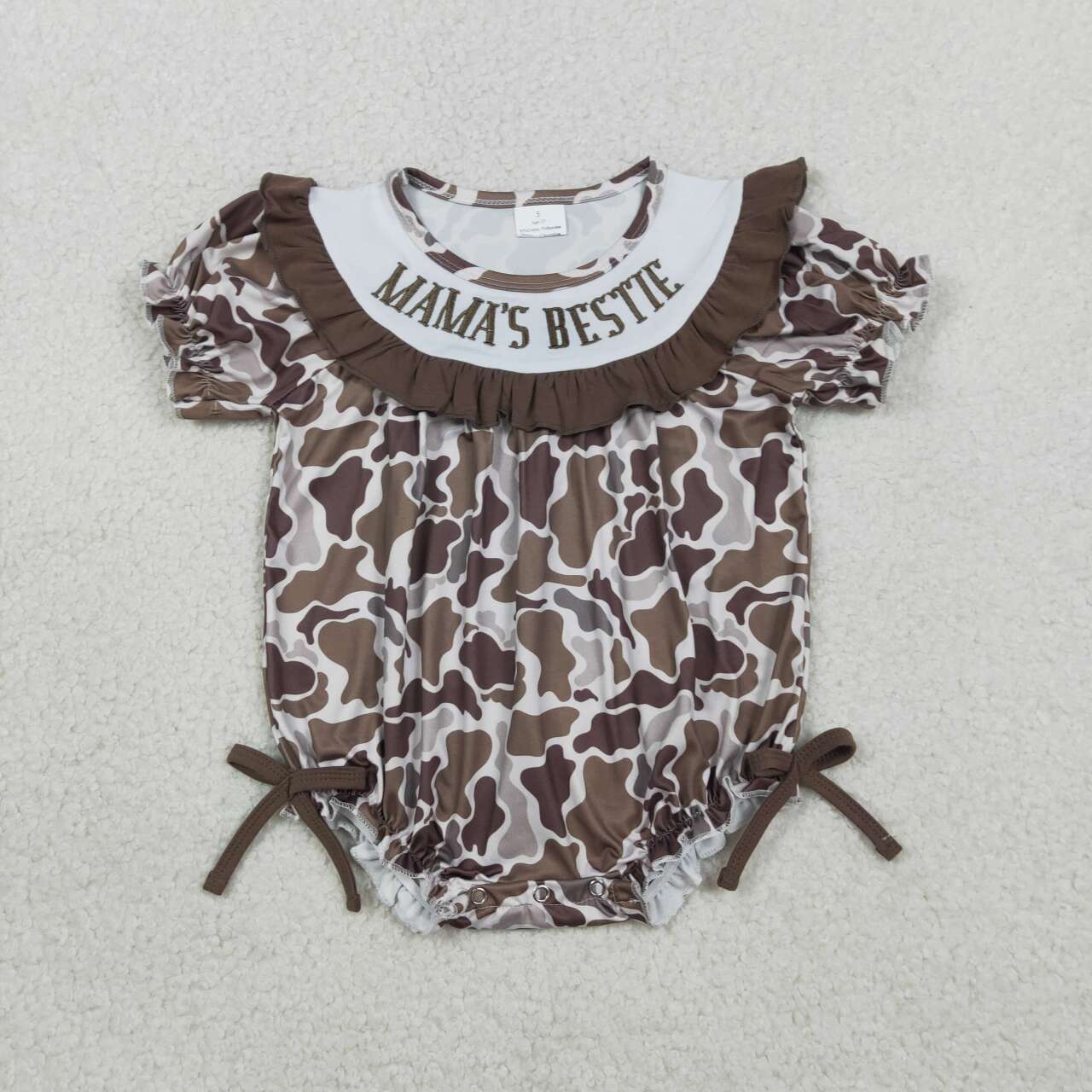 Mamas bestie baby girl camouflage print embroidery romper