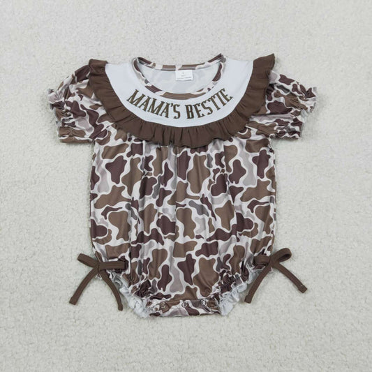 Mamas bestie baby girl camouflage print embroidery romper