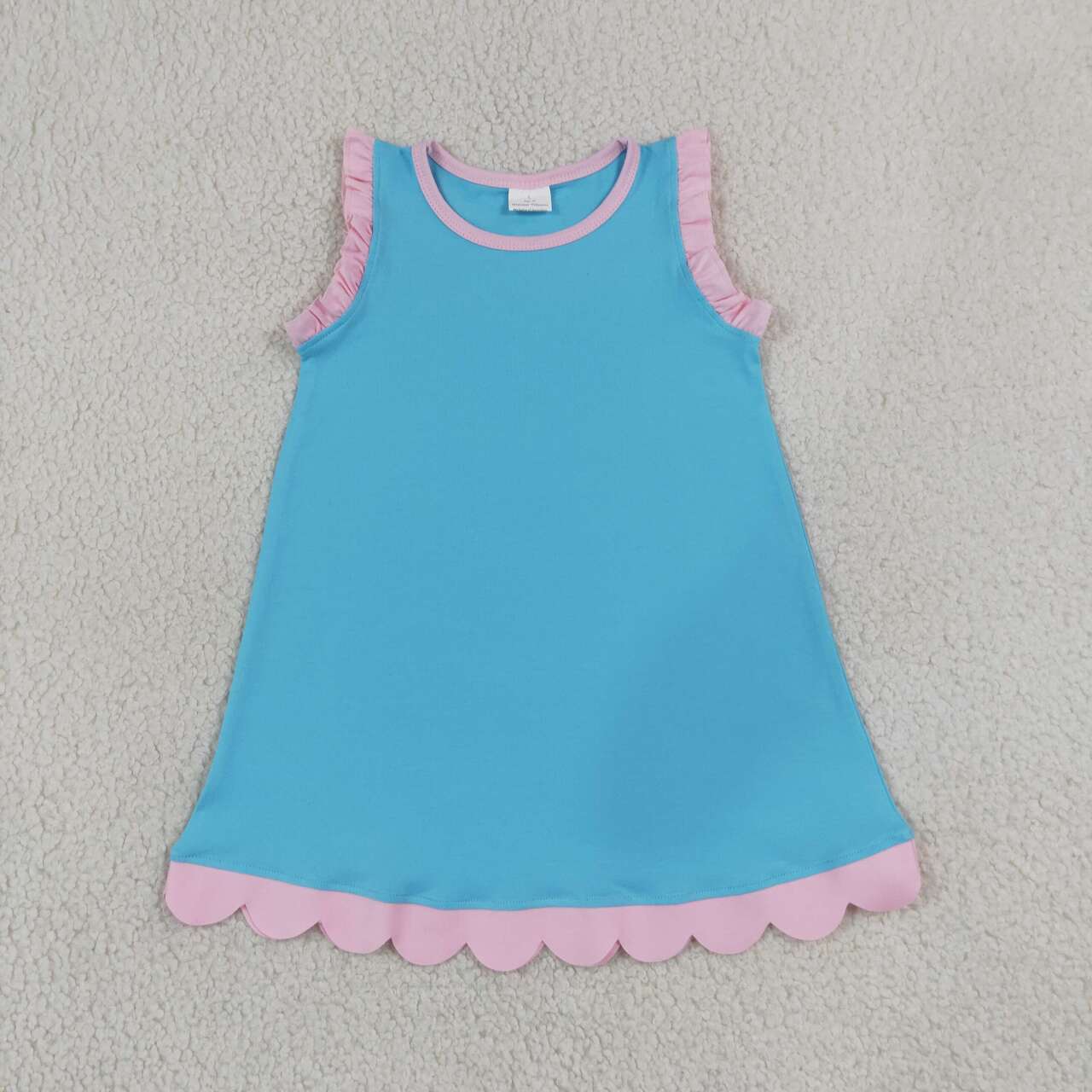 Blue color pink ruffle girls summer dress