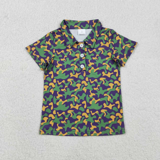 Mardi Gras camo design baby boy short sleeve top