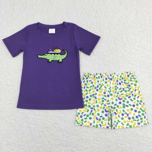 Mardi Gras holiday baby boy crocodile outfit