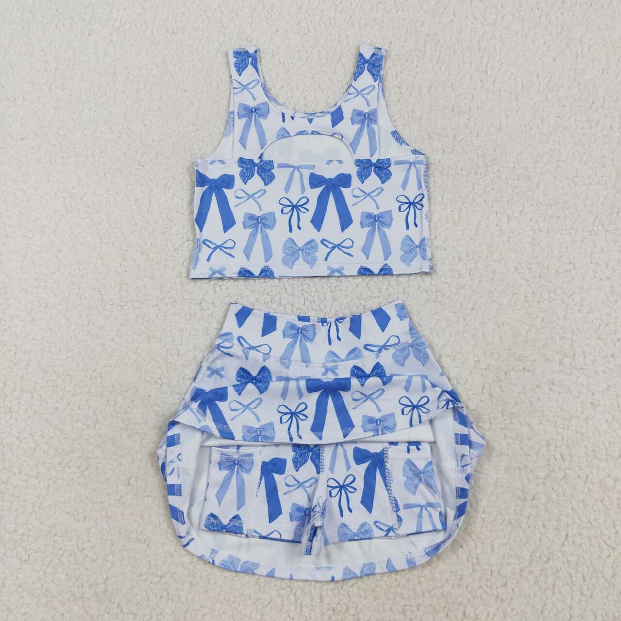 Baby girls blue bow active wear athletic summer yoga outfit
