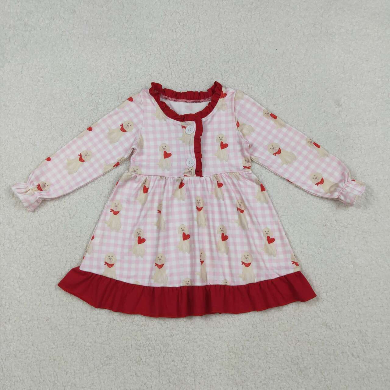 Valentines dog heart girls long sleeve dress