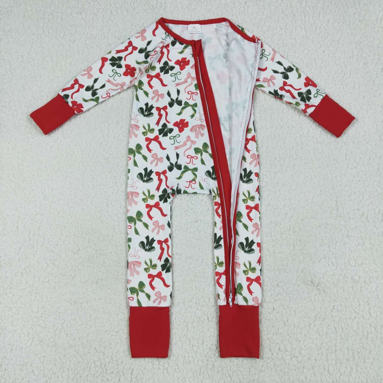 USA SHOP Toddle girls Christmas pink green bow zip romper