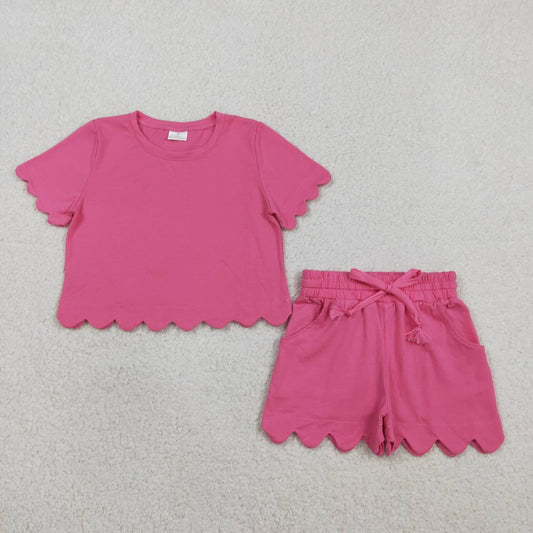 Hot pink color toddle baby girls summer outfit
