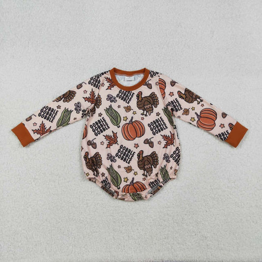 Thanksgiving turkey pumpkins infant baby long sleeve  romper