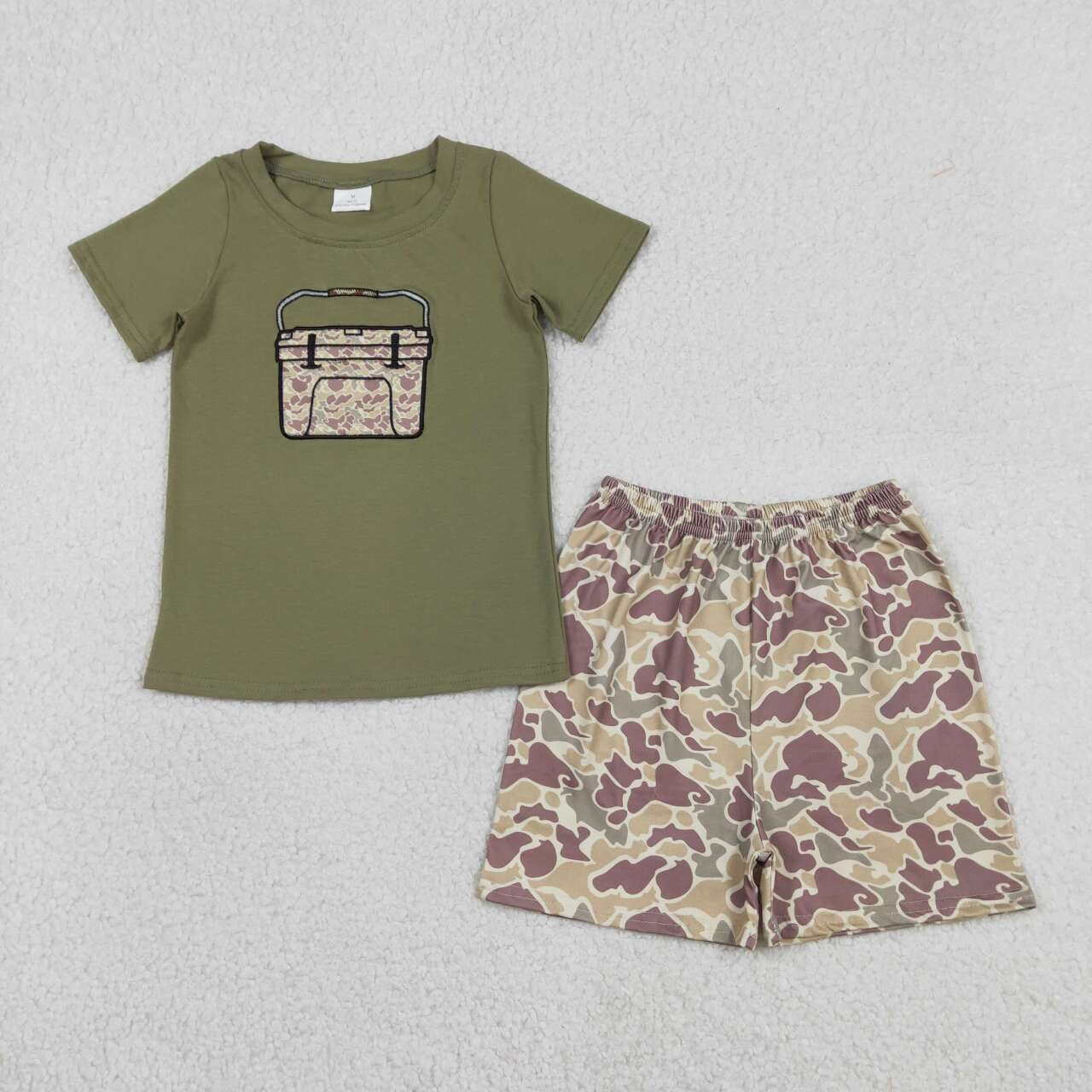 Camo embroidery top matching shorts boy summer outfit