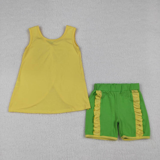 Yellow tank top matching shorts girl summer outfit