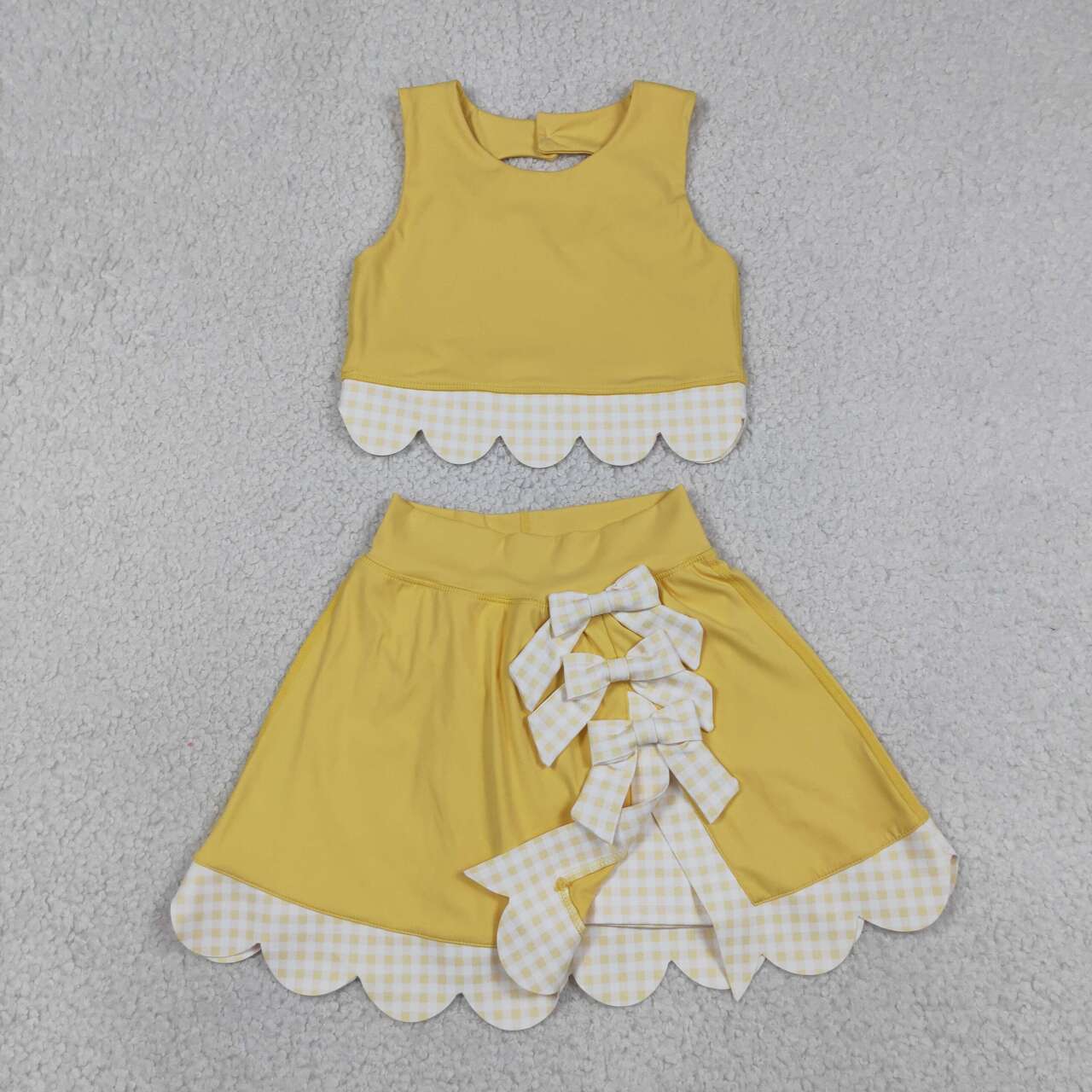 Yellow tank top matching skirt girls summer active wear yoga outfit